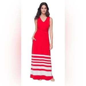 Soma Red White Striped Empire Waist Maxi Dress Womens Size XS Coastal Preppy
